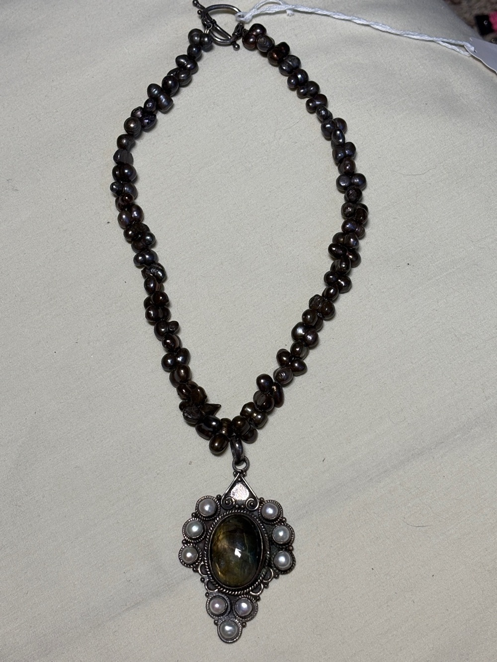 Beautiful Sterling Silver, Labradorite, and Freshwater Pearl Necklace